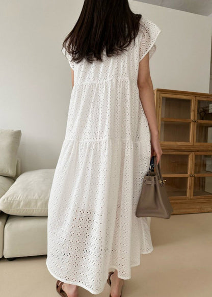 Women White Embroidered Cotton Party Dress Summer