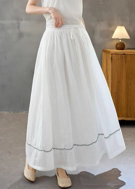 Women White Embroidered Linen A Line Skirts Summer