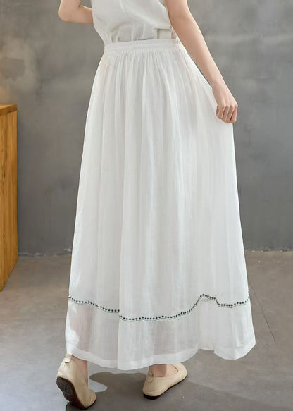 Women White Embroidered Linen A Line Skirts Summer