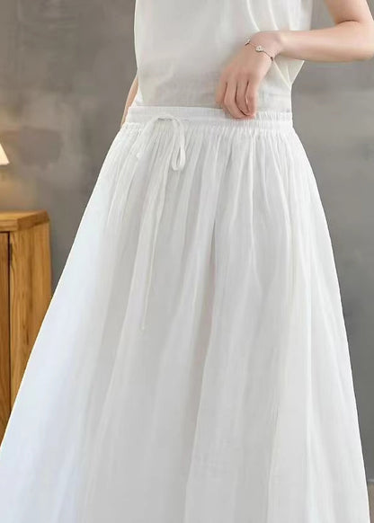 Women White Embroidered Linen A Line Skirts Summer