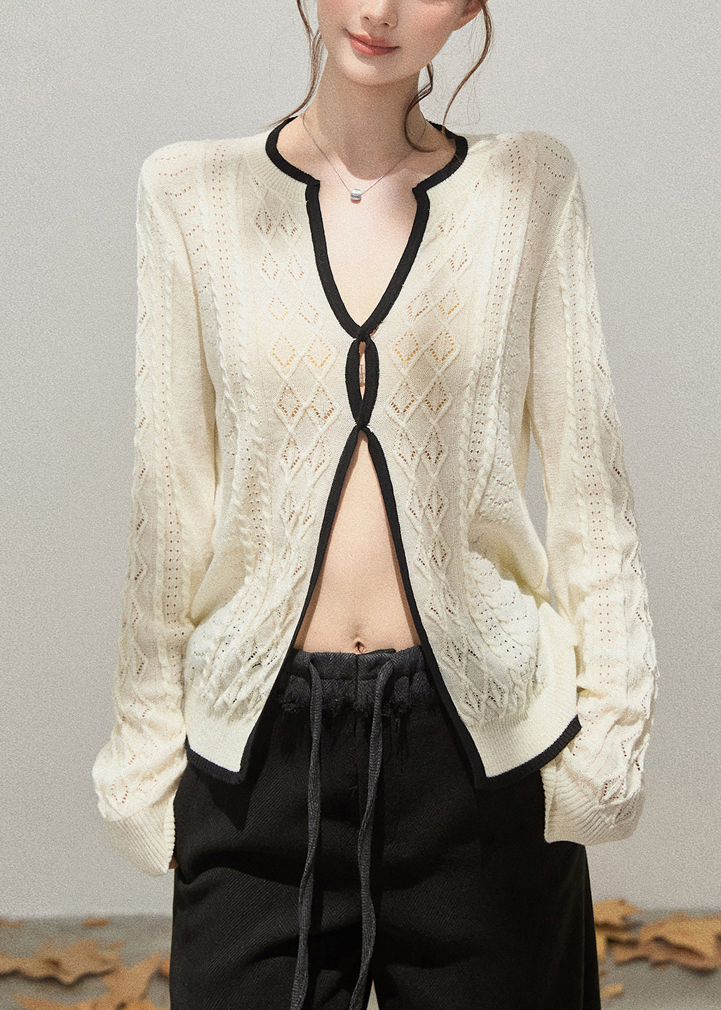 Women White Hollow Out Side Open Knit Tops Fall