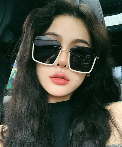 Women White Metal Patchwork Ultraviolet-Proof Sunglasses