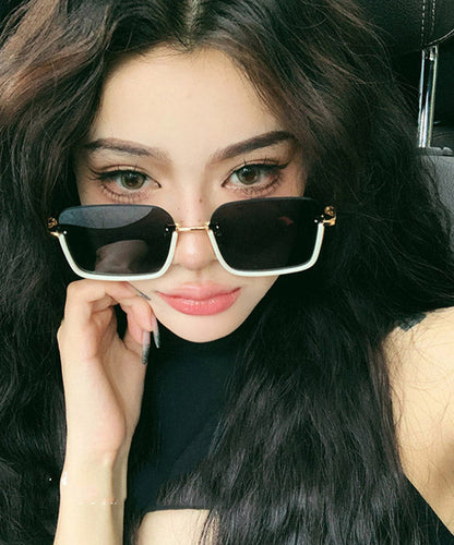 Women White Metal Patchwork Ultraviolet-Proof Sunglasses
