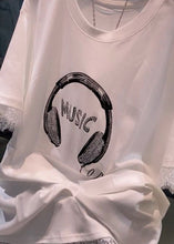 Load image into Gallery viewer, Women White O Neck Zircon Lace Patchwork T Shirt Summer