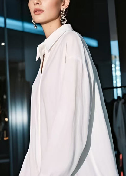 Women White Oversized Hollow Out Cotton Shirt Dresses Spring