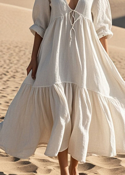 Women White Oversized Lace Up Cotton Robe Dresses Spring