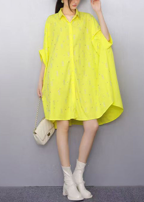 Women White Oversized Rhinestone Cotton Shirt Dress Summer