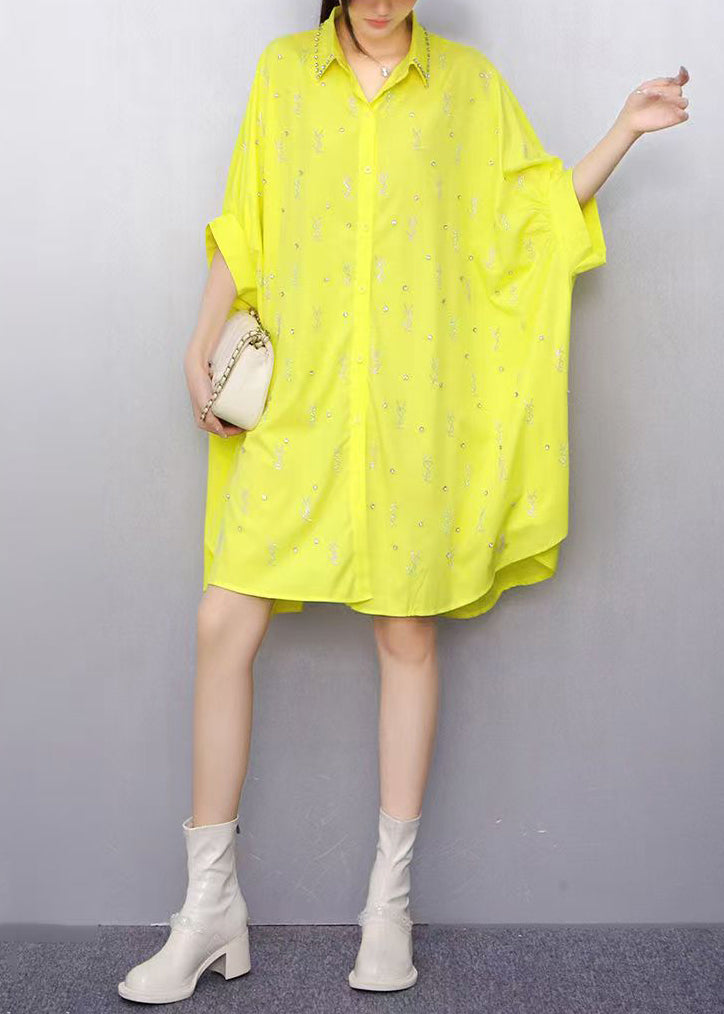 Women White Oversized Rhinestone Cotton Shirt Dress Summer