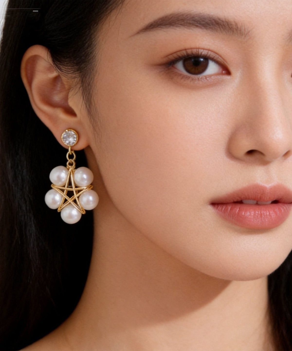 Women White Pearl Five-pointed Star Drop Earrings