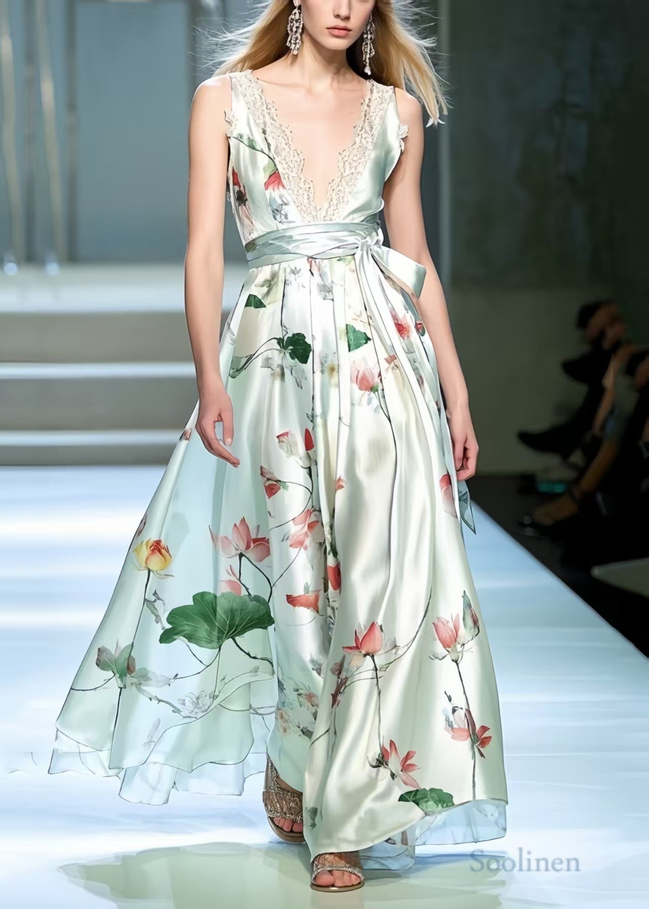 Women White Print Exra Large Hem Party Dress Summer