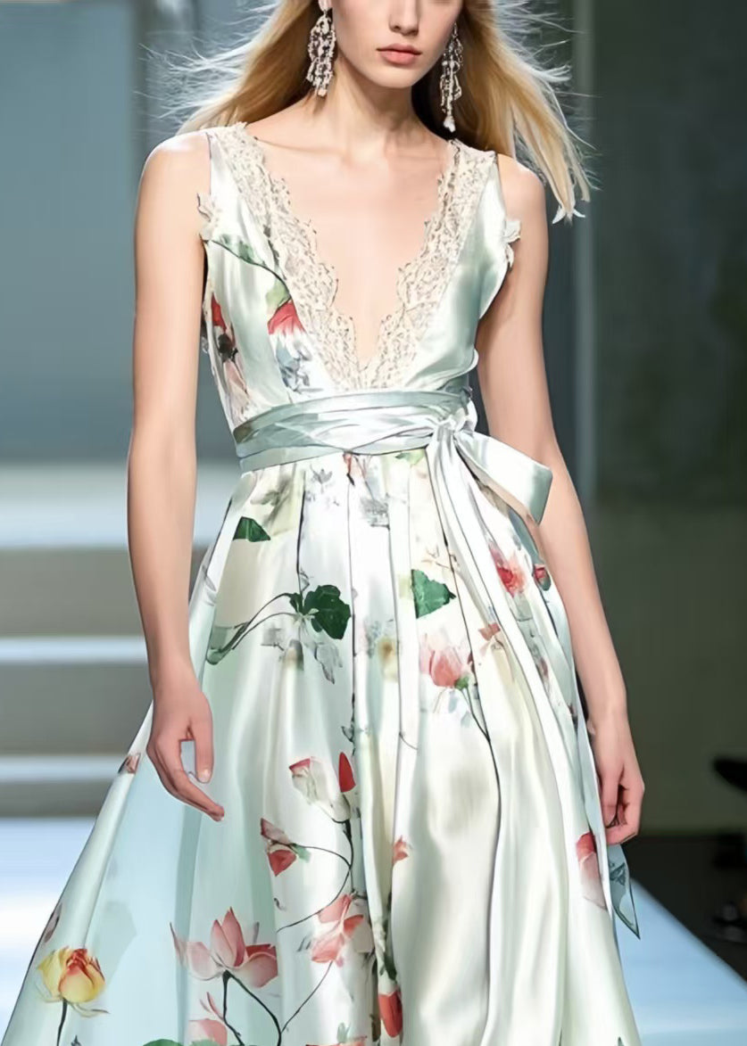 Women White Print Exra Large Hem Party Dress Summer