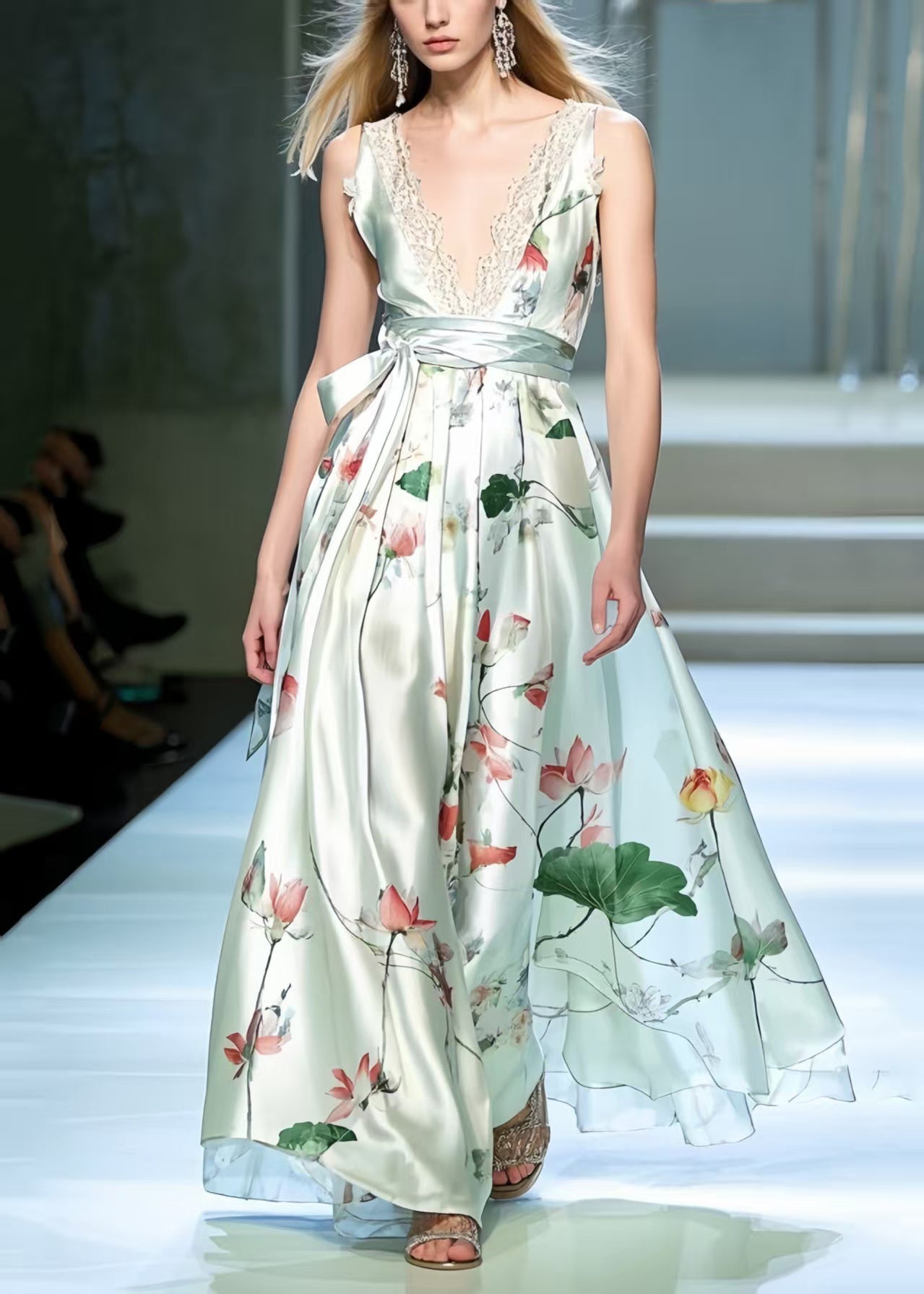 Women White Print Exra Large Hem Party Dress Summer