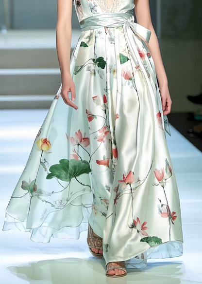 Women White Print Exra Large Hem Party Dress Summer