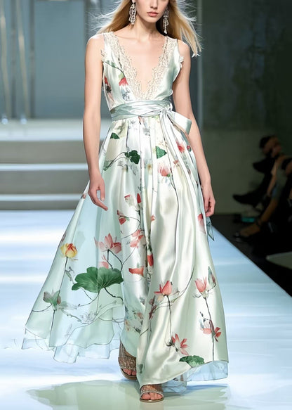 Women White Print Exra Large Hem Party Dress Summer