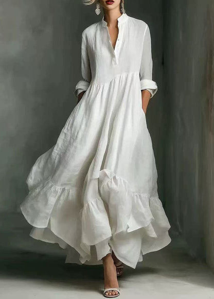 Women White Ruffled Asymmetrical Exra Large Hem Dress Summer