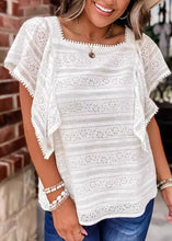 Load image into Gallery viewer, Women White Square Collar Hollow Out Lace Blouses Summer