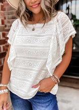 Load image into Gallery viewer, Women White Square Collar Hollow Out Lace Blouses Summer