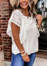 Load image into Gallery viewer, Women White Square Collar Hollow Out Lace Blouses Summer