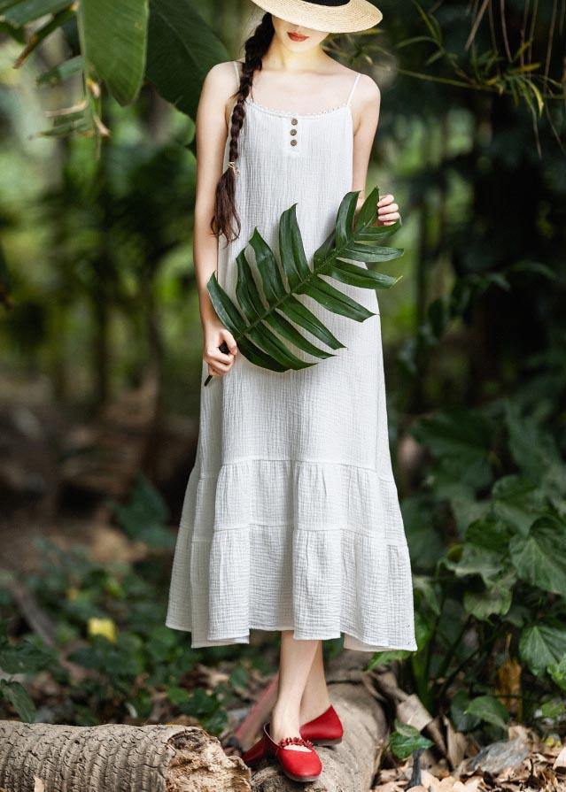 Women White Summer Patchwork Cotton Maxi Dress - SooLinen