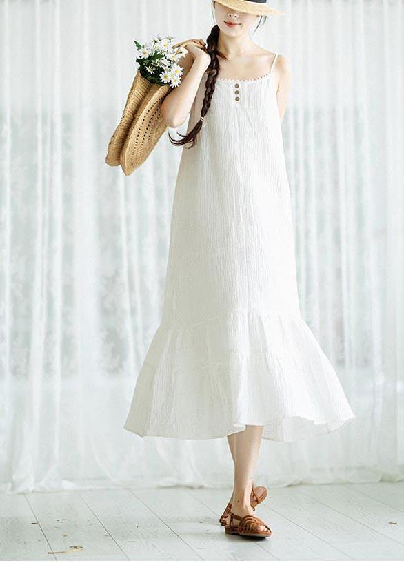 Women White Summer Patchwork Cotton Maxi Dress - SooLinen