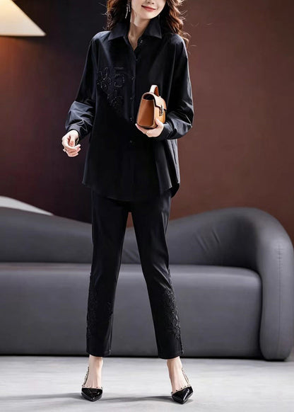 Women White Turn-Down Collar Nail Bead Shirts Fall