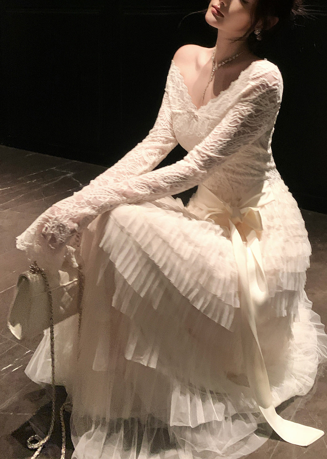 Women White V Neck Patchwork Lace Vacation Dresses Summer