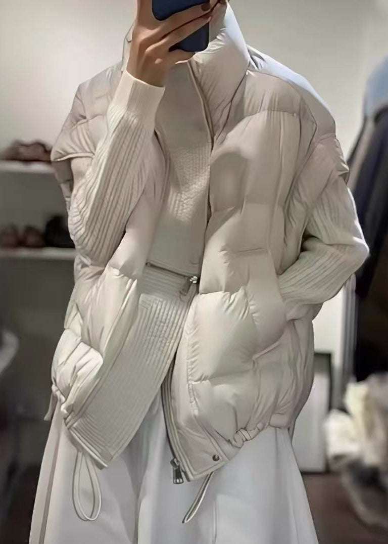Women White Zip Up Drawstring Fine Cotton Filled Vests Winter