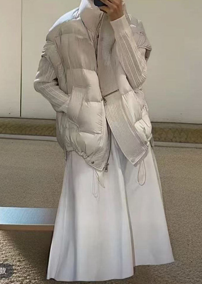 Women White Zip Up Drawstring Fine Cotton Filled Vests Winter
