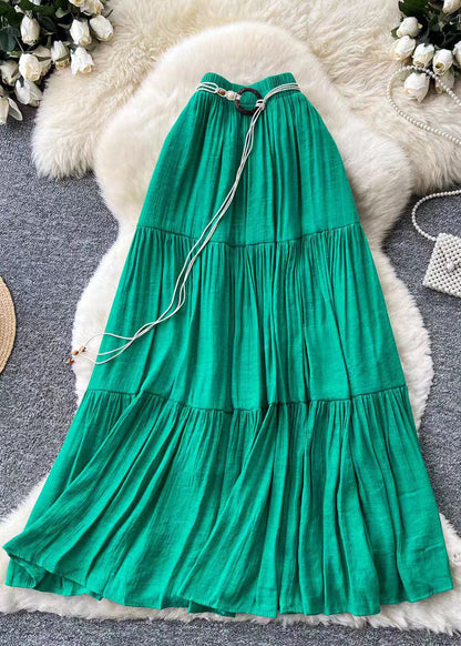 Women Yellow Elastic Waist Patchwork Cotton Skirts Summer