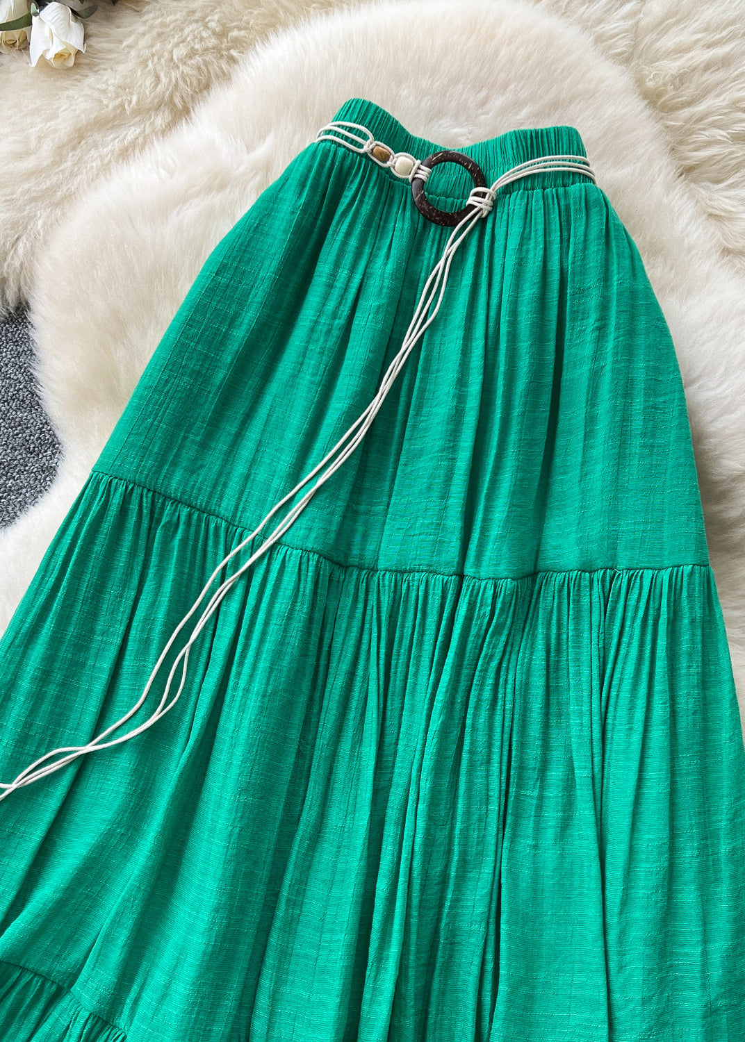 Women Yellow Elastic Waist Patchwork Cotton Skirts Summer