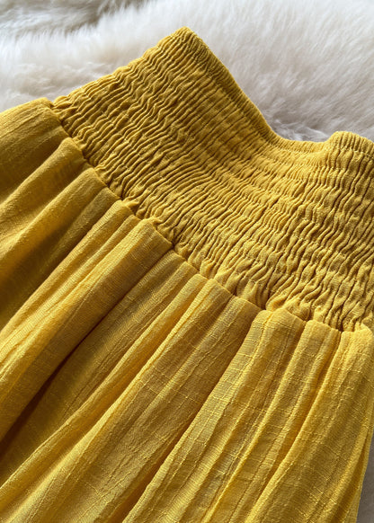 Women Yellow High Waist Patchwork Cotton Skirts Summer