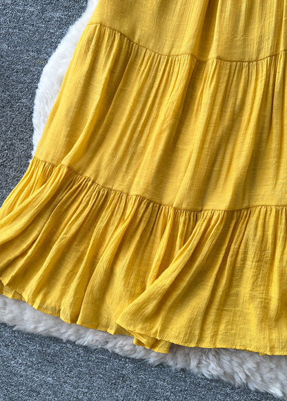 Women Yellow High Waist Patchwork Cotton Skirts Summer