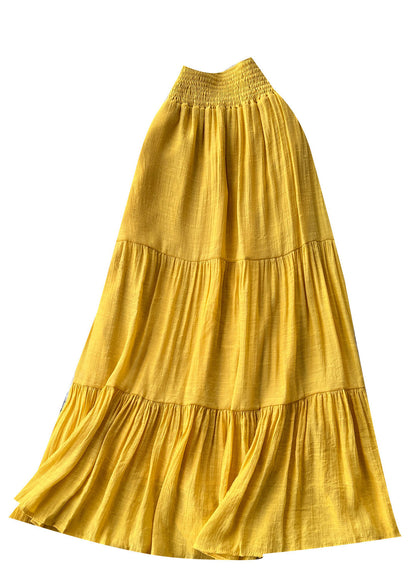 Women Yellow High Waist Patchwork Cotton Skirts Summer