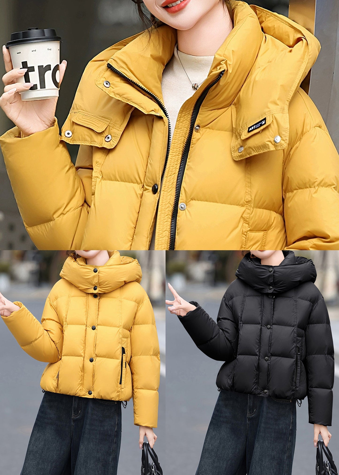 Women Yellow Hooded Fine Cotton Filled Puffer Jacket Winter