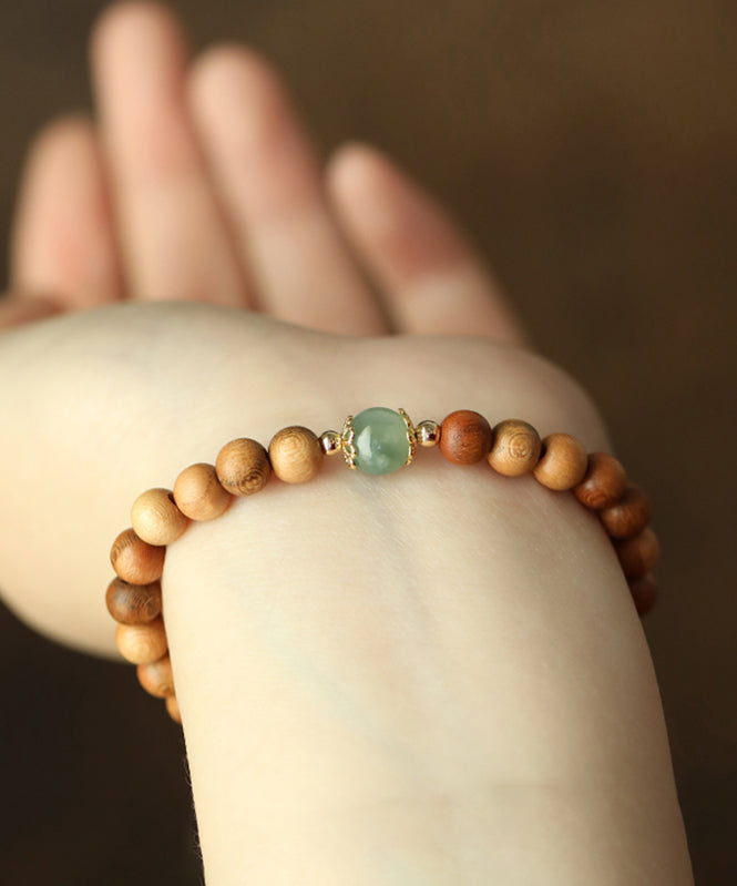 Women Yellow Jade Mahogany Beading Bracelet