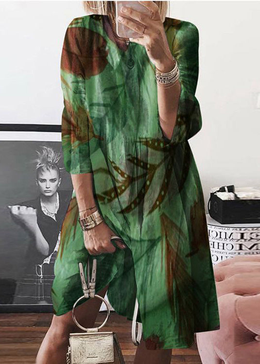 Women Yellow O Neck Print Cotton Mid Dress Summer