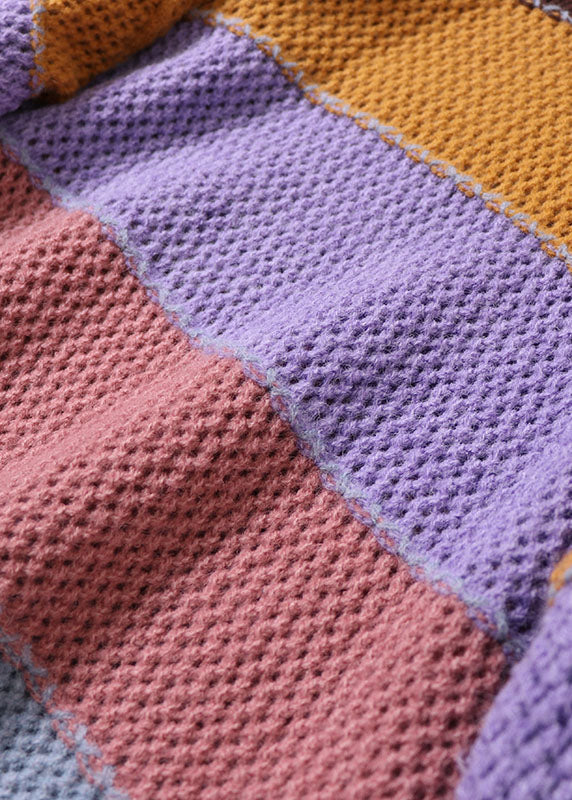 Women Yellow O-Neck Striped Knit Pullover Spring