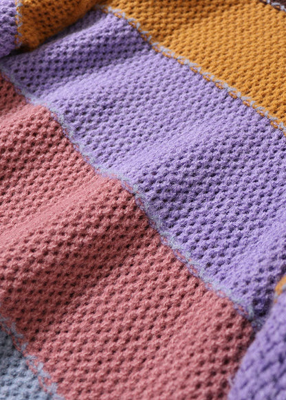 Women Yellow O-Neck Striped Knit Pullover Spring