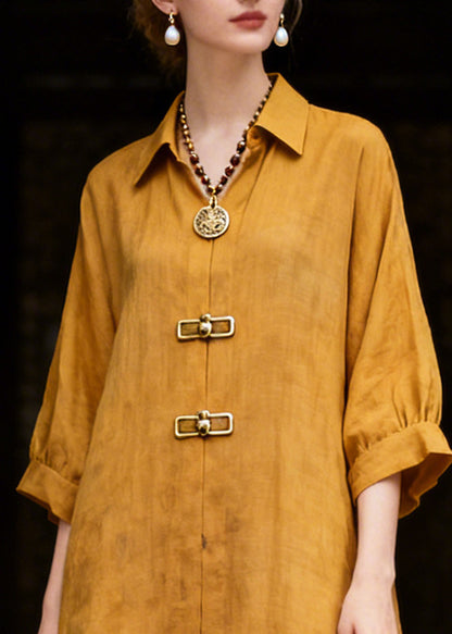 Women Yellow Oversized Cotton Vacation Dresses Summer