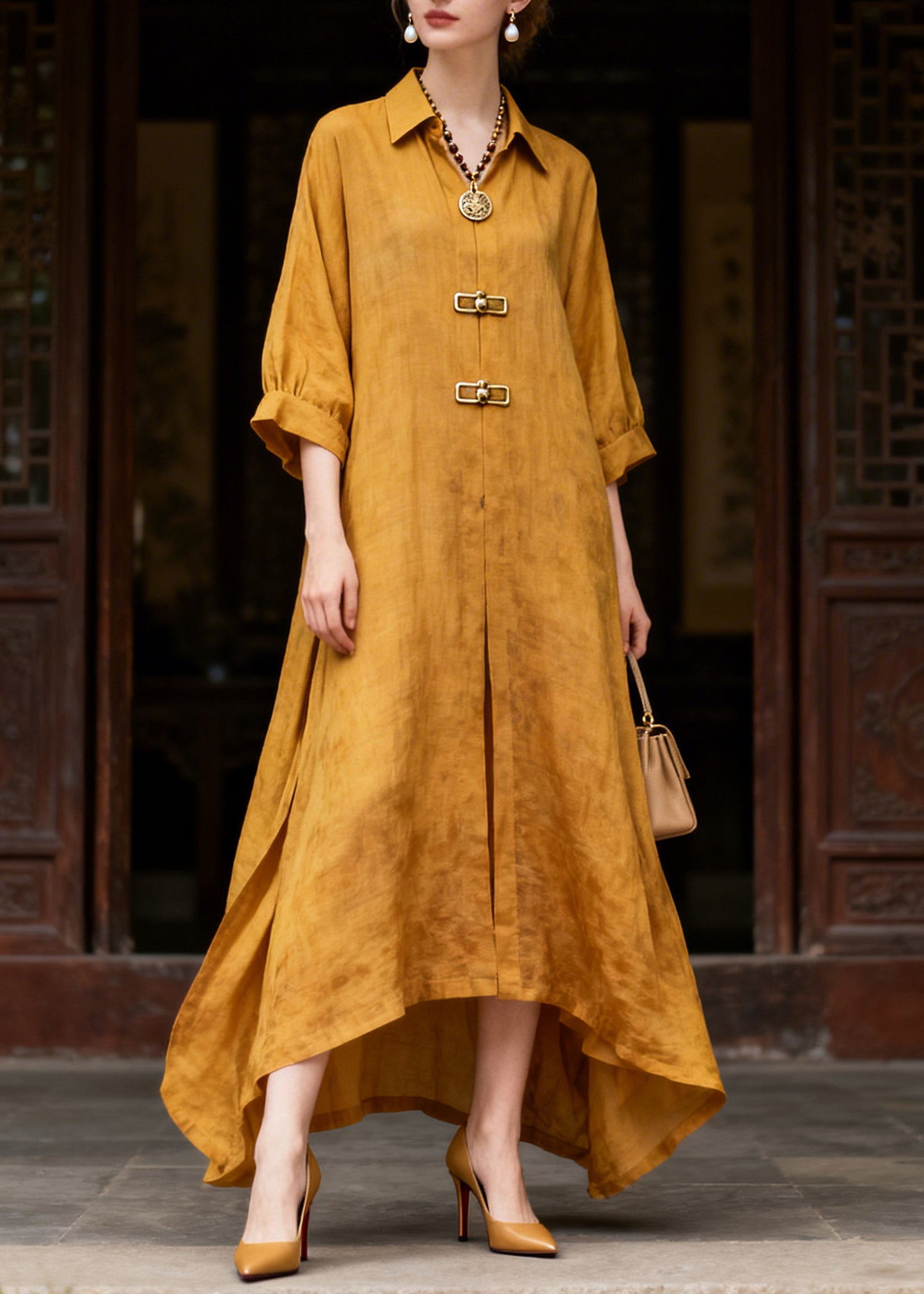 Women Yellow Oversized Cotton Vacation Dresses Summer
