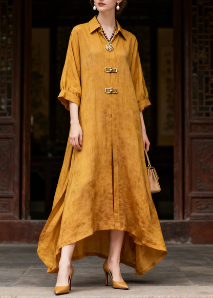 Women Yellow Oversized Cotton Vacation Dresses Summer