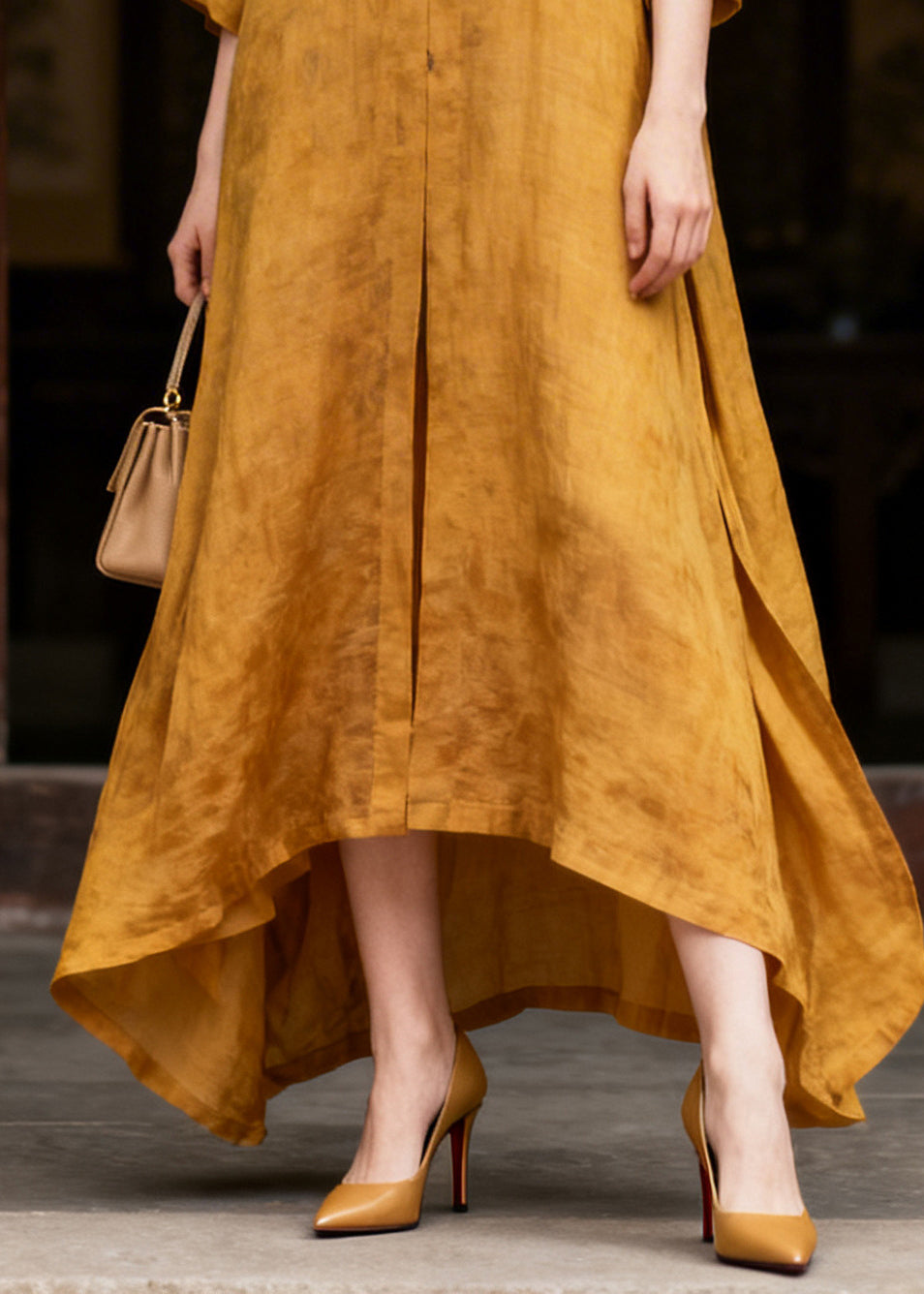 Women Yellow Oversized Cotton Vacation Dresses Summer