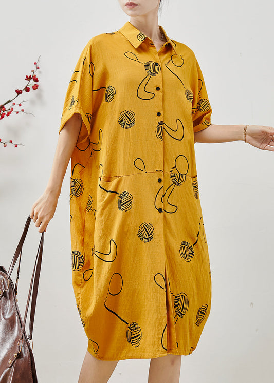 Women Yellow Oversized Print Cotton Holiday Dress Summer