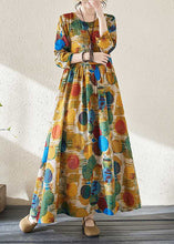 Load image into Gallery viewer, Women Yellow Patchwor Print Vacation Dresses Long Sleeve