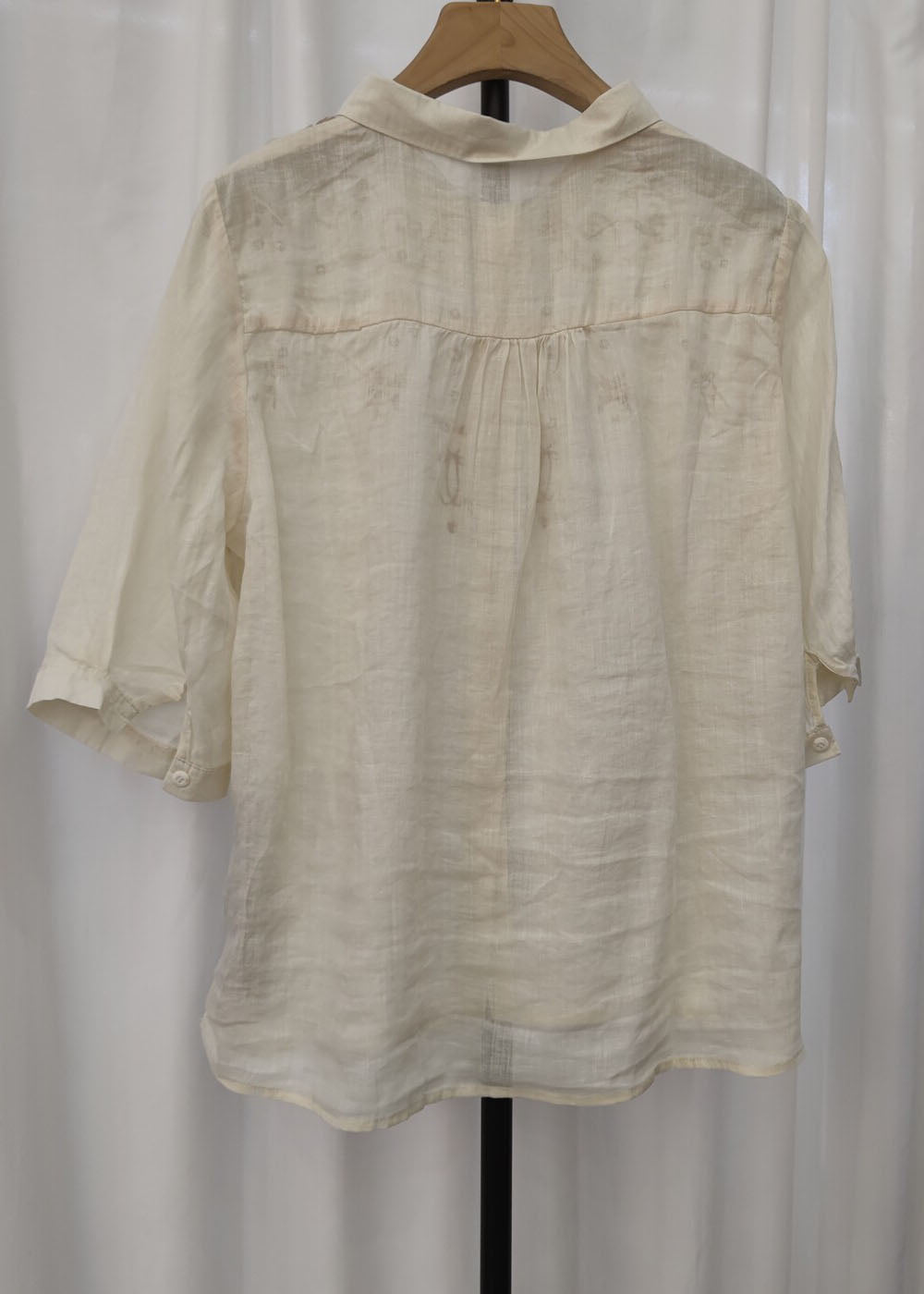 Women Yellow Peter Pan Collar Embroidered Linen Blouse Top Summer