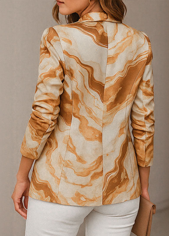 Women Yellow Peter Pan Collar Print Cotton Suit Coat Fall
