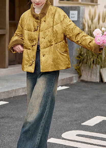 Women Yellow Pockets Patchwork Duck Down Down Coat Winter