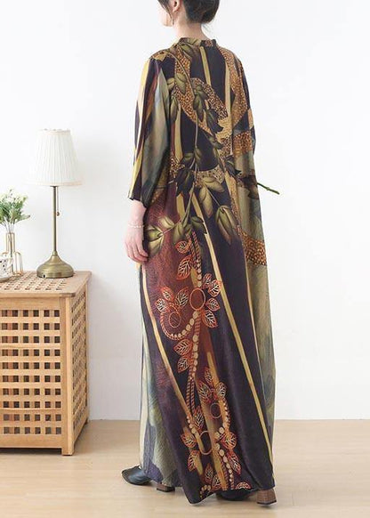 Women Yellow Print Pockets Summer Chiffon Dress - SooLinen