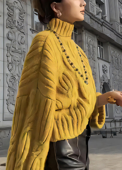 Women Yellow Turtleneck Cozy Cable Knit Sweaters Winter