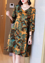 Load image into Gallery viewer, Women Yellow V Neck Print Patchwork Cotton Dresses Summer